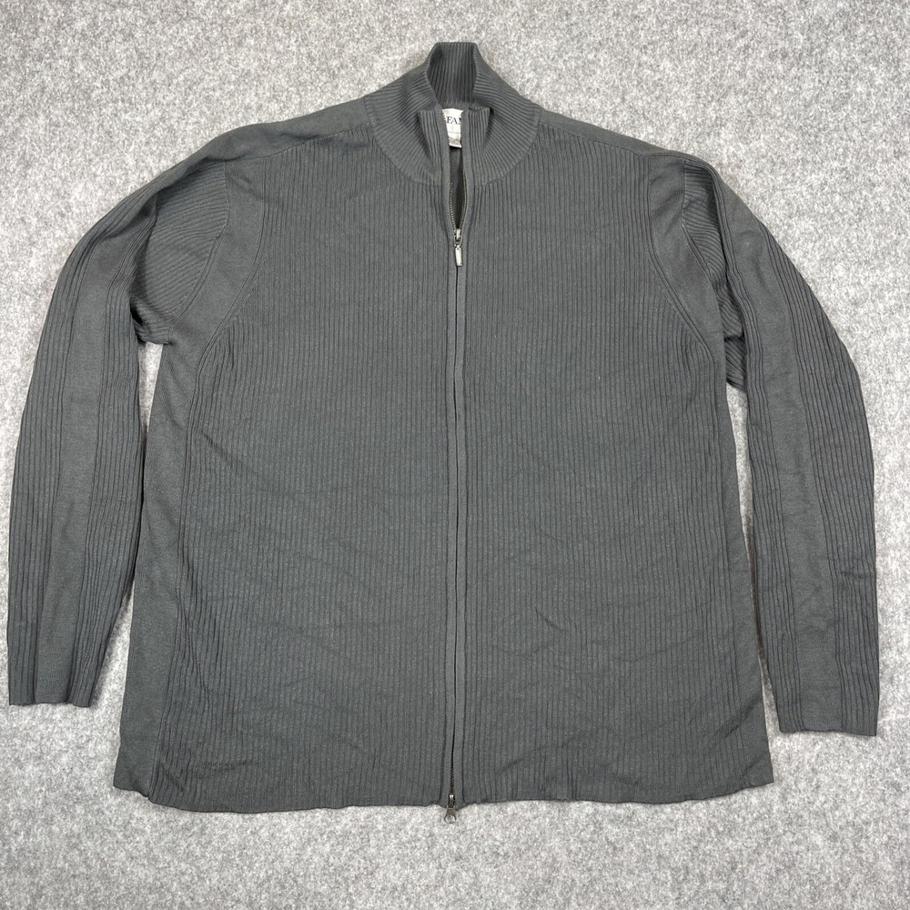 Alfani Cardigan Sweater Mens Large‎ Gray Knit Ribbed Textured Full Zip Modern